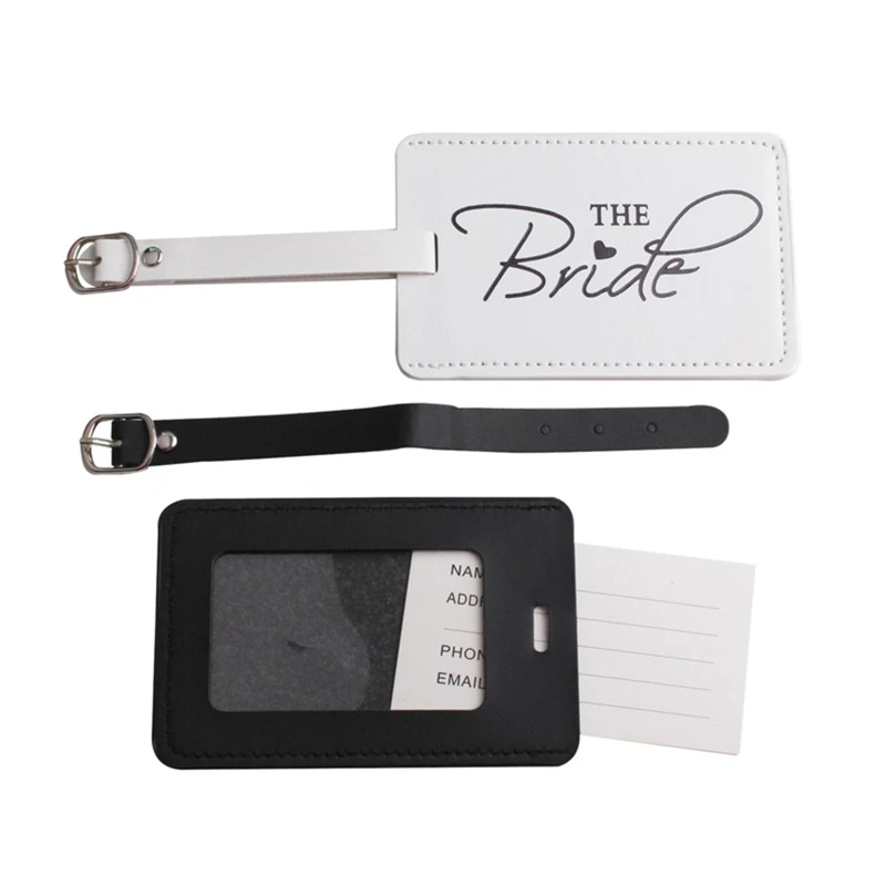 1Set PU Leather Luggage Tag Bride Groom for Case for Couples Travel