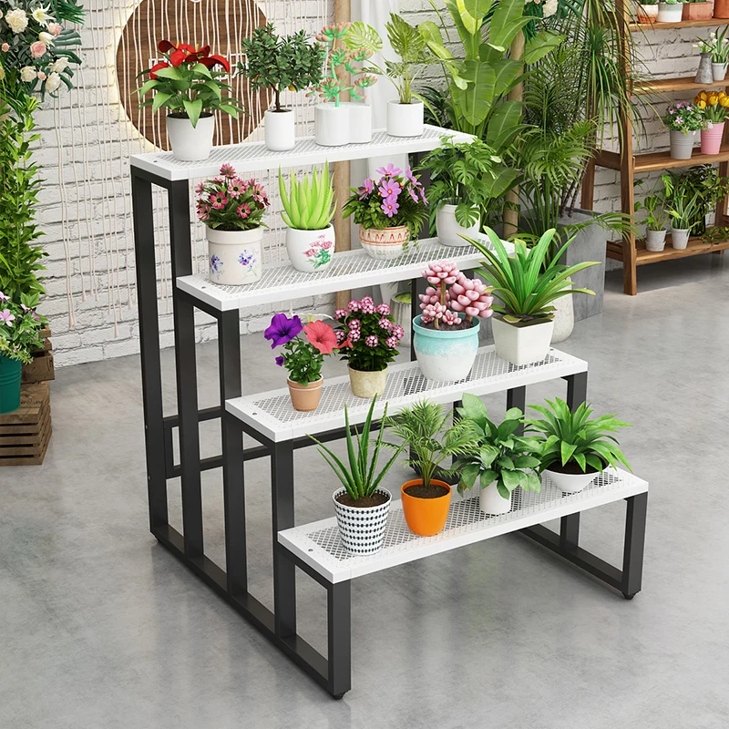 Flower Stand Multi-layer Stepped Balcony Shelf Wrought Iron Floor-to-ceiling Flower Shop High And Low Water Table Succulent