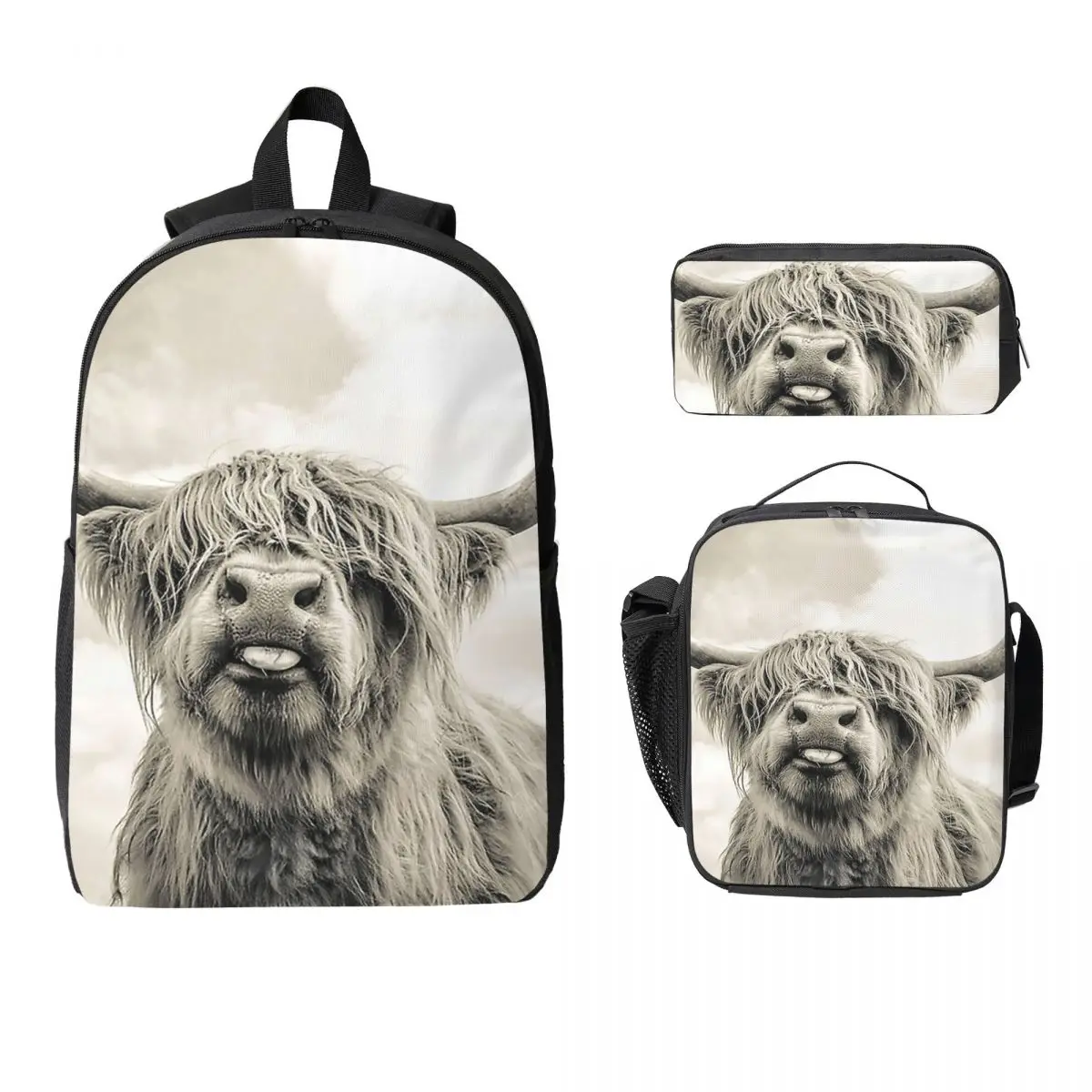 

Cheeky Highland Cow Backpack Student Boys Girls BookBag School Bag Computer Shoulder Bags 3ps Insulated Lunch Bag Pencil Case