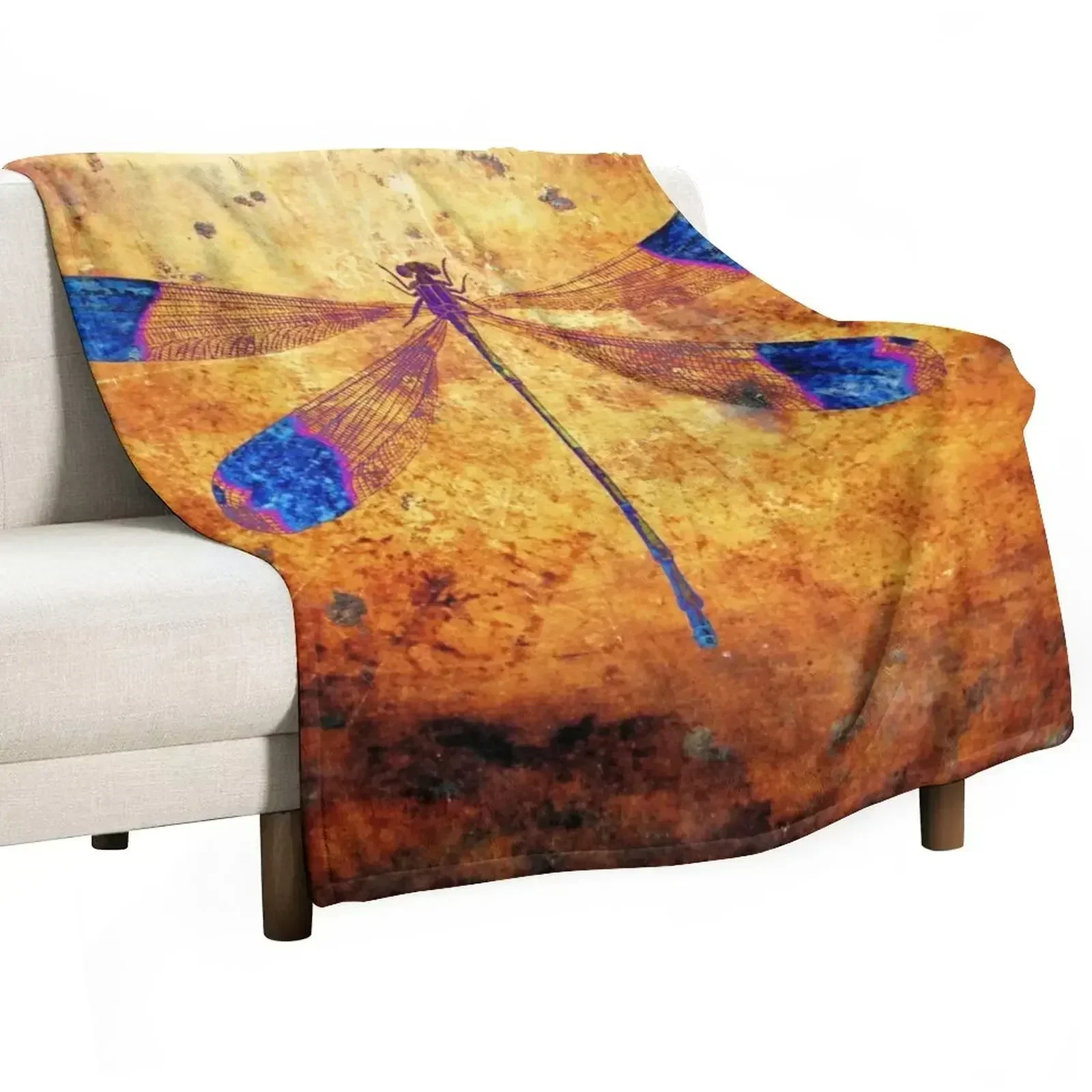 Dragonfly in Amber Throw Blanket Bed covers Hair Blankets