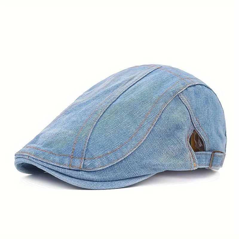 Fashion Hat Neutral Denim Newsboy Cap Flat Top Ivy Gatsby Cabbie Driver Beret for Men and Women Dad Hat