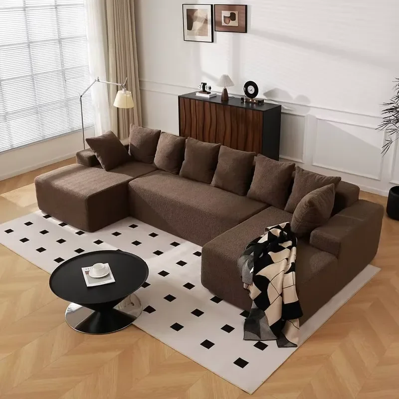 U Shaped Sofa Bed Cover for Modular Cloud Sofa Flannel Slipcover Compatible with Boneless Combination Sectional Couch