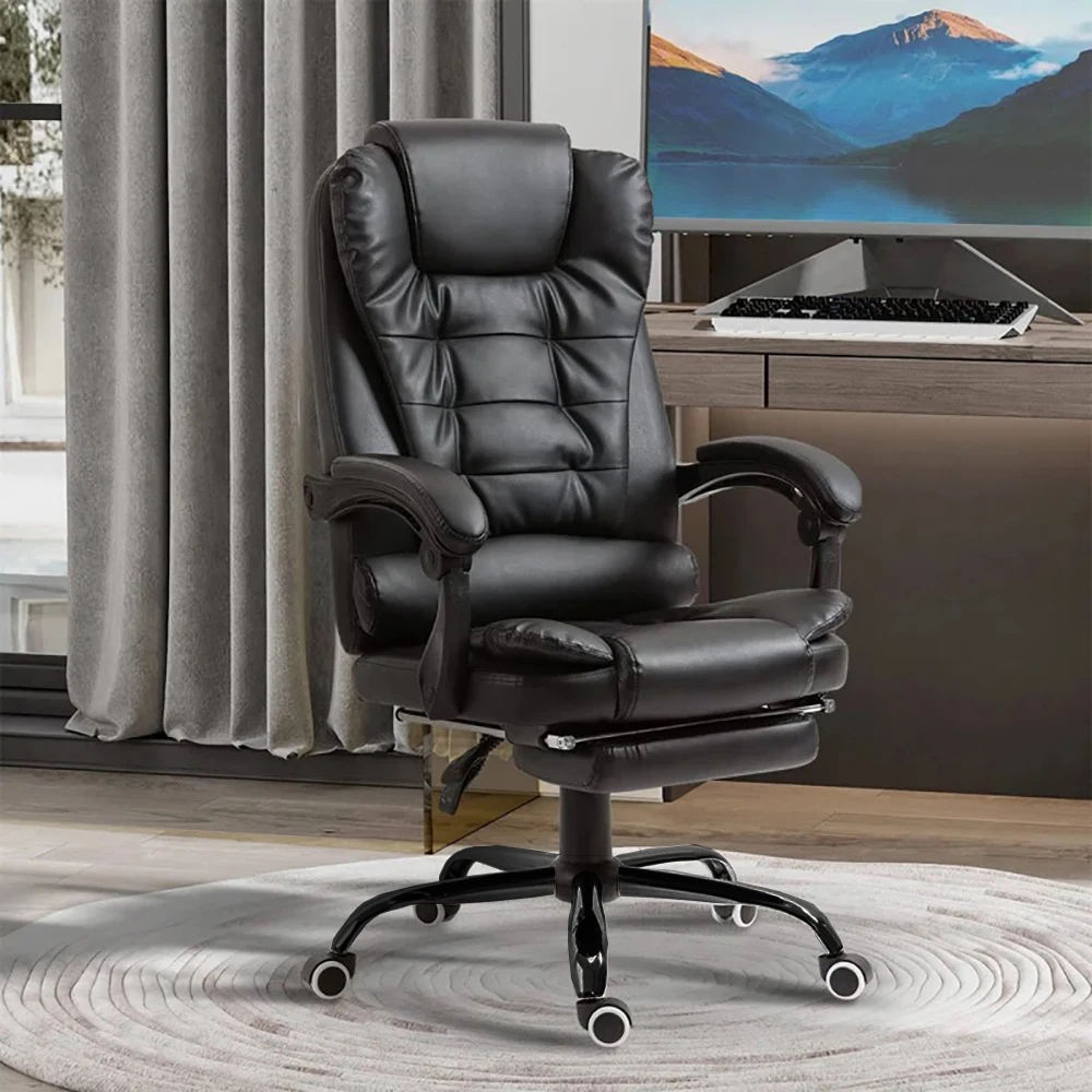 AnneFish High-Back Ergonomic Office Chair with Two Points Massage Desk Computer Chair with Padded Armrest PU Leather Swivel