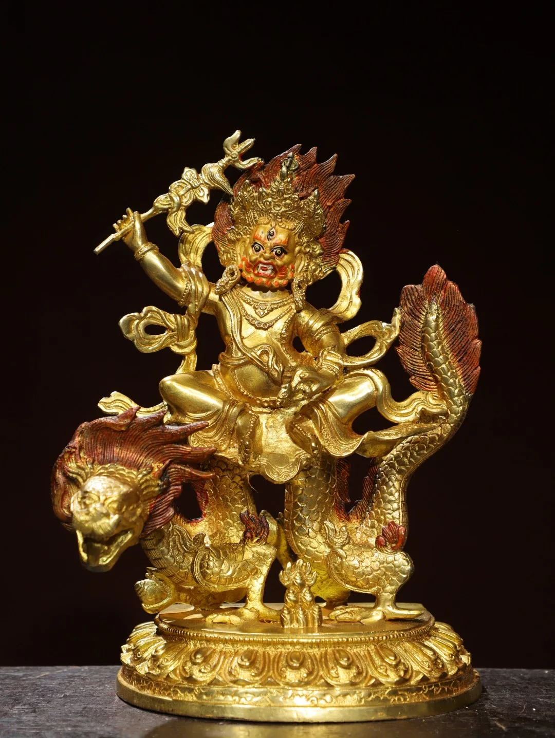 Antique brass Liu Tuo gold painted face white God of Wealth Treasure Tianwang Home Buddhist Hall incense case supplies 26cm orna
