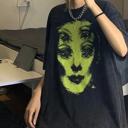 Harajuku koszula punkowa Overszie odzież damska bawełniana Gothic T-shirt w stylu Vintage luźny Top czarne bluzki Grunge odzież koszulki Y2K koszulki