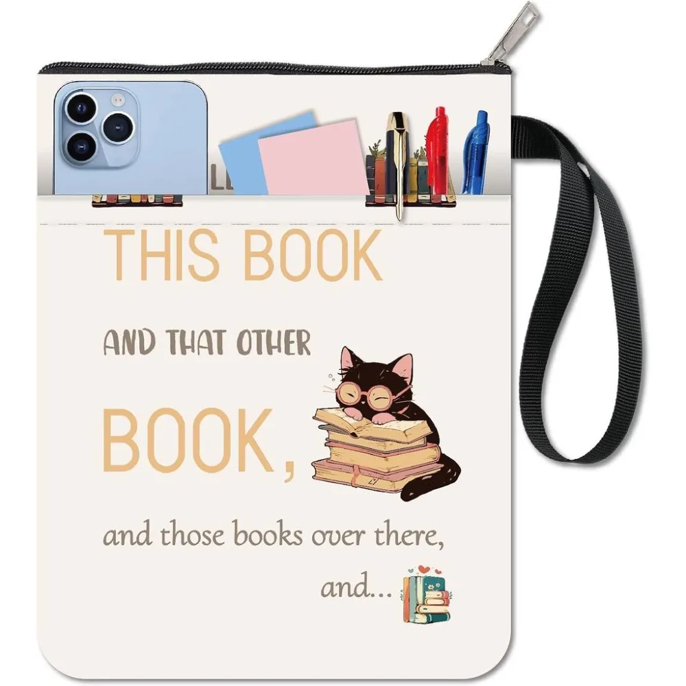 Words Book Covers Cat Book Protector for Paperbacks White Book Sleeve Washable Fabric Cloth Book Cover with Zipper and Sleeve