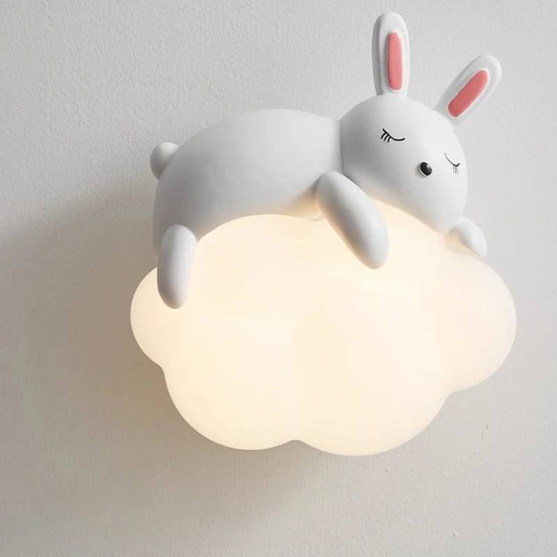 Cute Children\'s Room Bedside Wall Lamp Bear Rabbit Cloud Lamp Creative Cream Style Baby Room Nursery Boy Girl Bedroom Wall Light