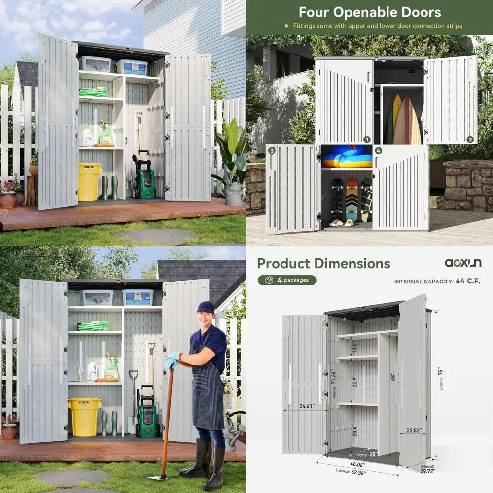 

Outdoor Resin Storage Shed with Metal Shelving Kit & loor, 64 Cu.t Veal Waterproo Storage Cabinet or Garage, Pool, Bike, Garden