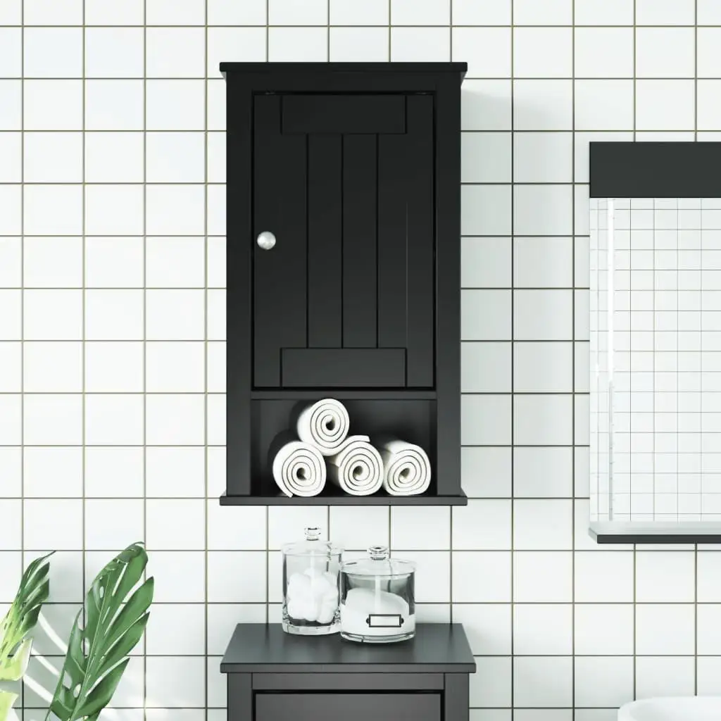 BERG Bathroom Wall Cabinet - Black Solid Pine, 15.7x10.6x28.1 Inch, Stylish Storage Solution