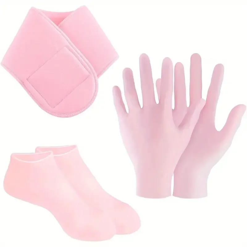 3-piece moisturizing gloves, socks, neck strap set, silicone neck mask to improve neck lines, silicone moisturizing socks