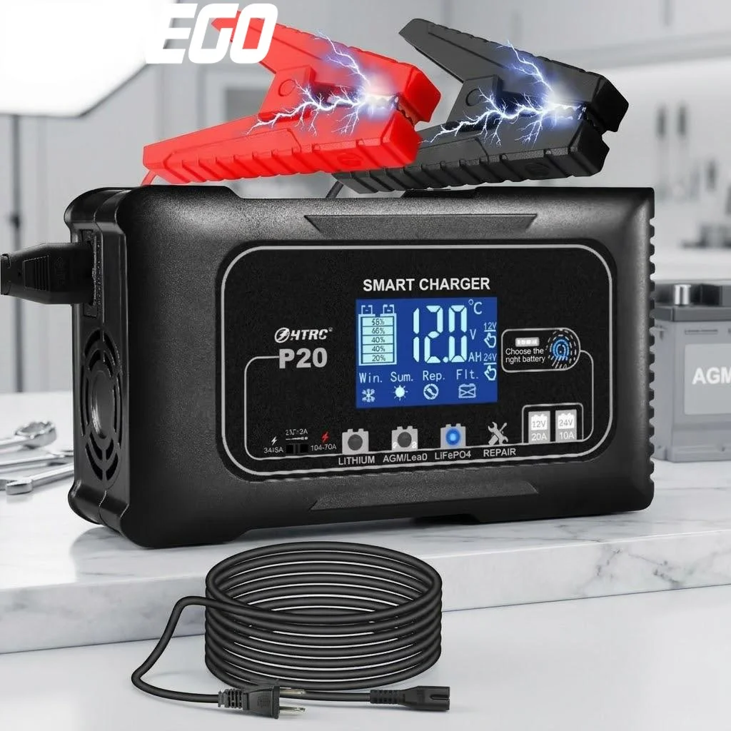 

Зарядное устройство для аккумуляторов 12В/24В 20А с ЖК-дисплеем, импульсное, для ремонта, для AGM, свинцово-кислотных, мотоциклетных, квадроциклетных, литиевых аккумуляторов