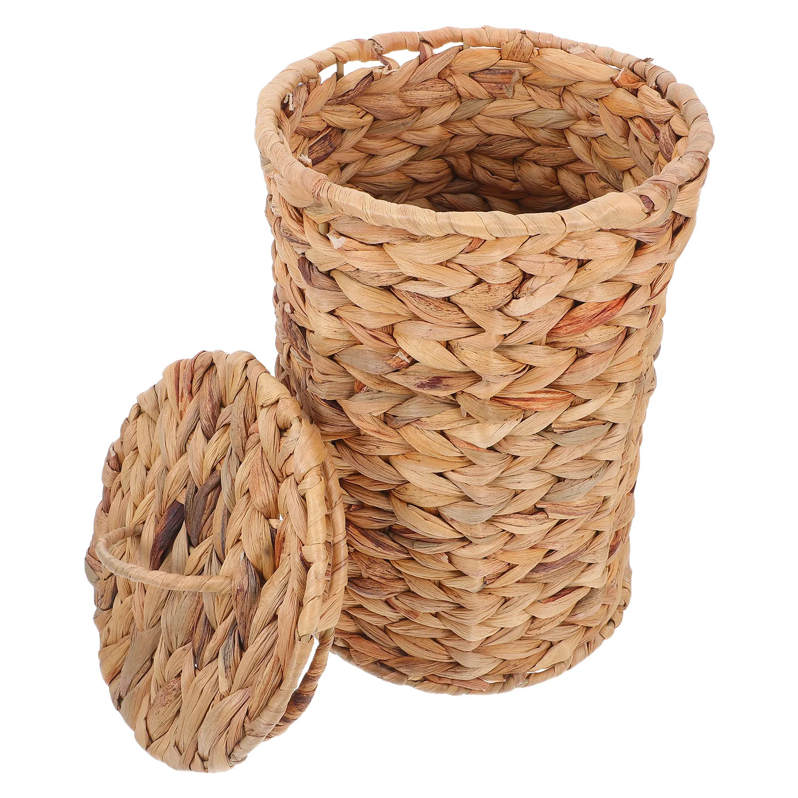 

Handwoven Wicker Trash Can Natural Rattan Waste Basket With Lid Decorative Farmhouse Storage Bin Desktop Paper Basket