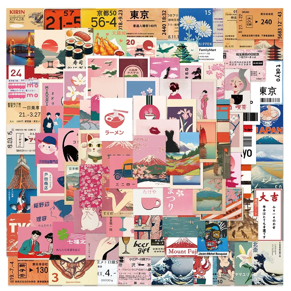 10/50/100Pcs Vintage Japanese Travel Culture Stickers For Phone Laptop Scrapbook Skateboard Guitar DIY Aesthetic Sticker