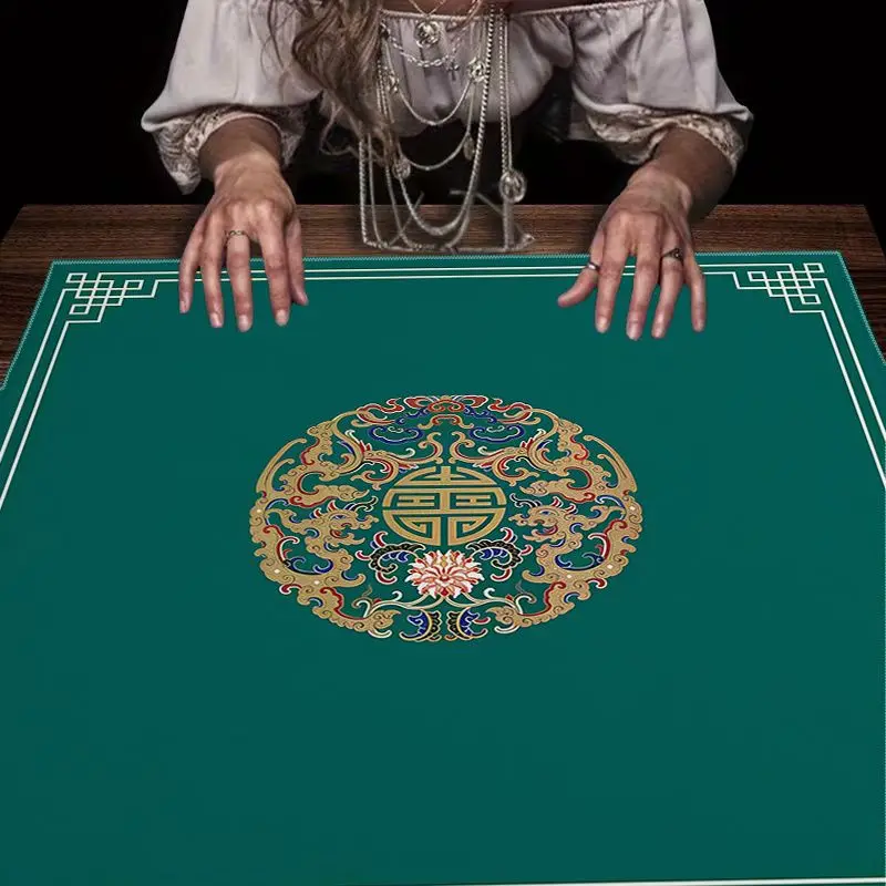 VIKAMA Ink Green Chinese Double Dragon Altar Tarot Tablecloth Altar Cloth for Divination Spiritual Room Decor Mystic Bohemian