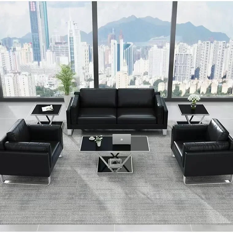 Guangdong office furniture sofa set manufacturers modern orange leather office sectional couch sofa