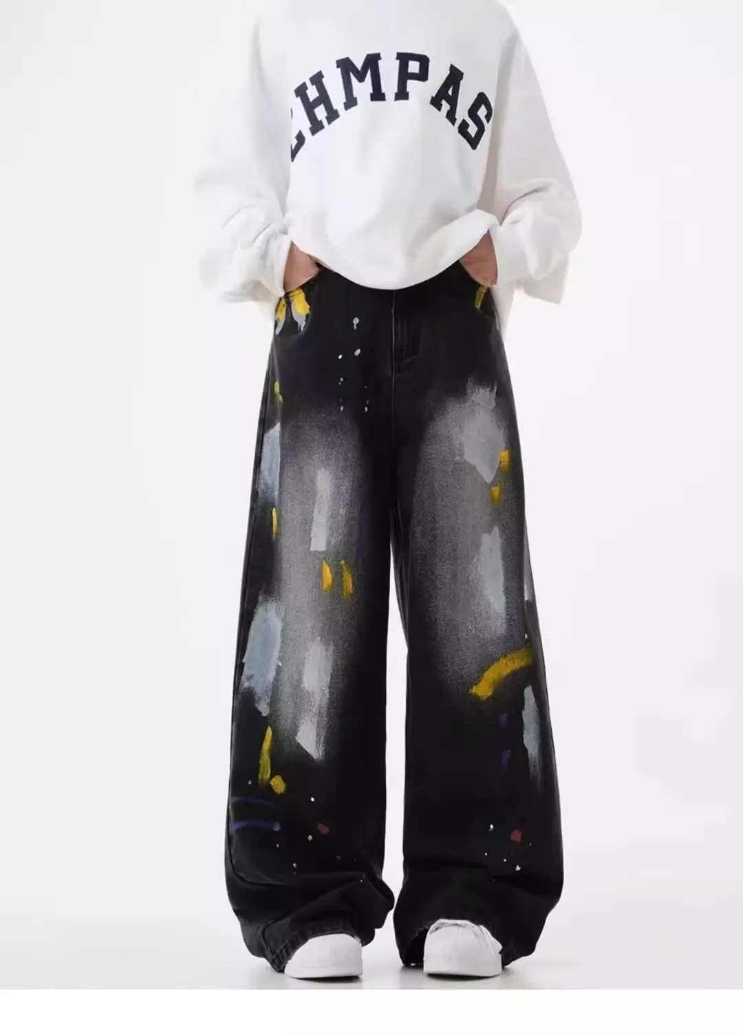 Men's High Street Vintage Loose Wide Leg Long Pants Trendy Graffiti Straight Leg Trousers y2k American Denim Jeans Man clothes
