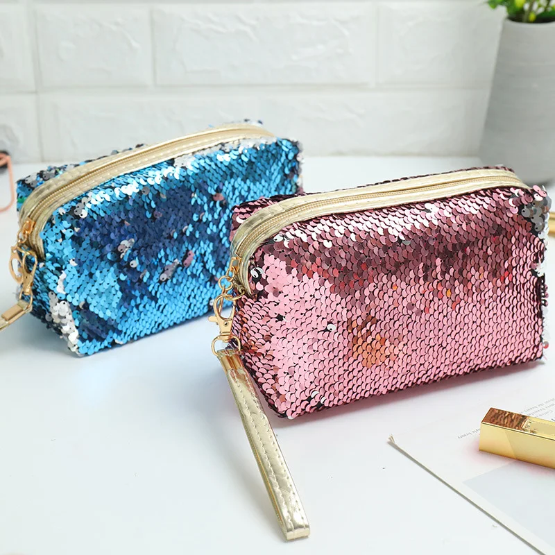 Fahsion Sequins Woman Makeup Pouches Korean Personalized Make Up Cosmetic Tote Bag Women\'s Bags Organizer Toiletry Travel Bag