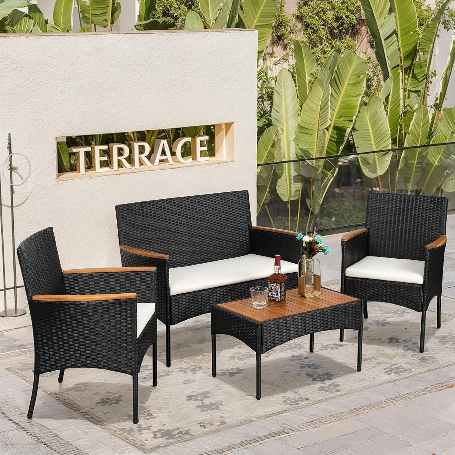 Multi Pieces Outdoor Patio Furniture Sets Conversation Sets Rattan Chair Wicker Set,Table, Backyard Porch Garden Poolside