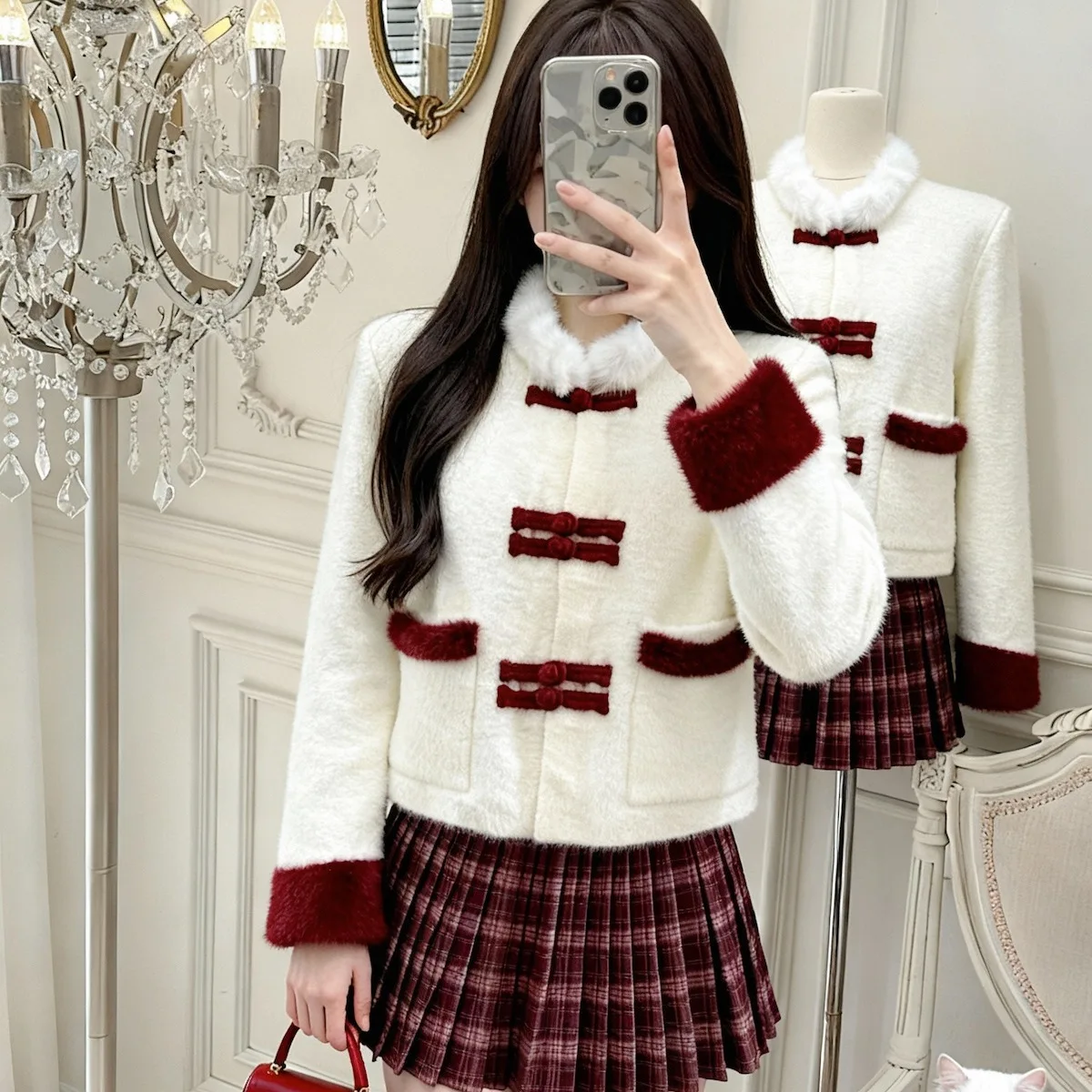 جديد الصينية Sle فضفاض طويل Sve معطف المرأة فروي زر حتى أعلى العمر Defng الخريف الشتاء الراقية الإحساس ملابس خارجية #2