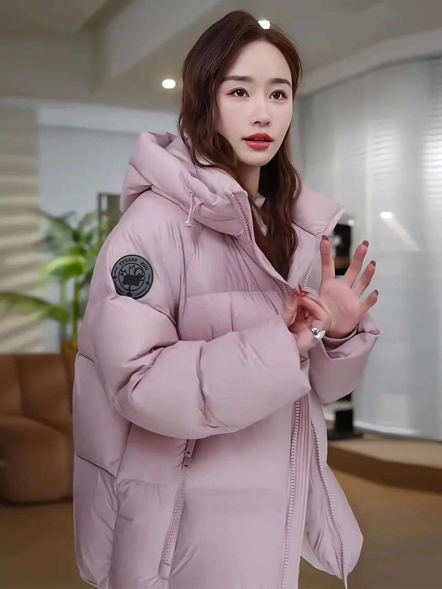 Giacca Invernale da Donna Laid-ba Sle con Cappuccio, Lunghezza Media, Calda, Morbida, Beige, 90% Piumino d'Oca Bianco