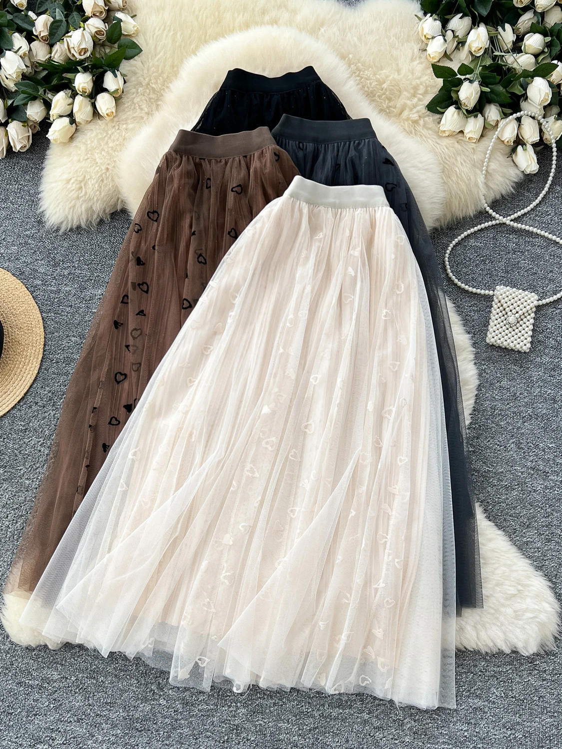 

Юбка Ele Me f с пышным рукавом с принтом сердца для женщин Ci Commuting, юбка трапециевидной формы, французская юбка