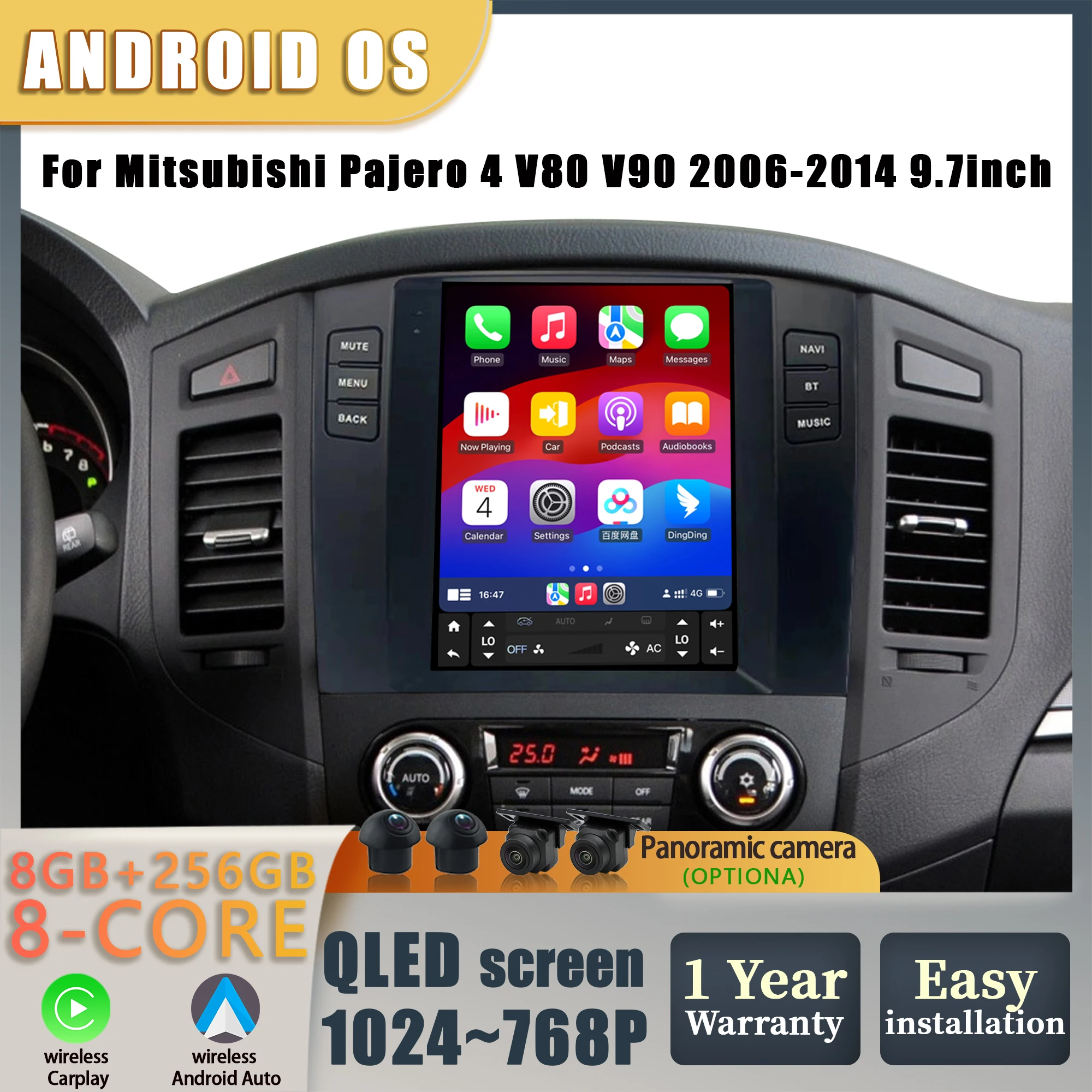 

9.7″ For Mitsubishi Pajero 4 V80 V90 2006 2007 2008 2009-2014 Car Radio Navigation Car Multimedia Player Navigation QLED Screen