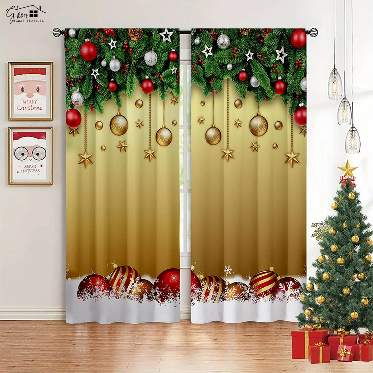 Christmas 3D Printed Curtains Christmas Gift Santa Claus Snowflakes Living Room Children's Room New Year Holiday Curtains 2PCS