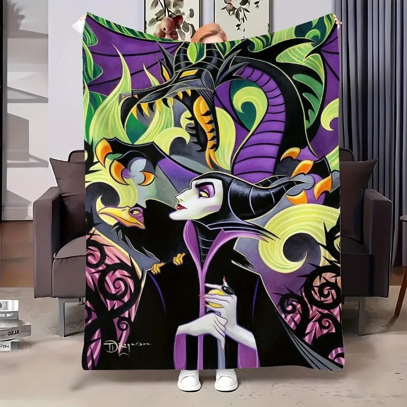 Maleficent-Design Flannel Blanket Halloween Christmas Room Coffee Decor Plush All-Season Throw Horror Holiday Party Decoration