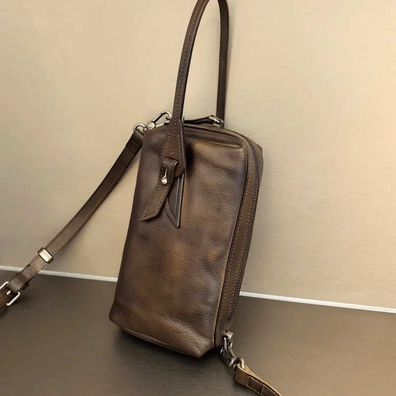 Bolsa feminina vintage de couro real, bolsa de pulso para mulheres, bolsa de ombro crossbody, armazenamento de viagem, dia, bolsa de dinheiro