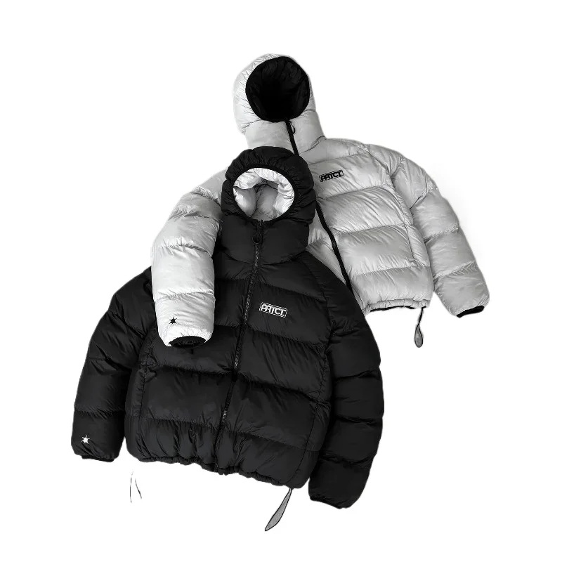 

Winter Mens Down Jacket Thicken Warm HoodIie Y2k Reversible Double Sided Zipper Coats Casual Fleece Padded Men Clothing