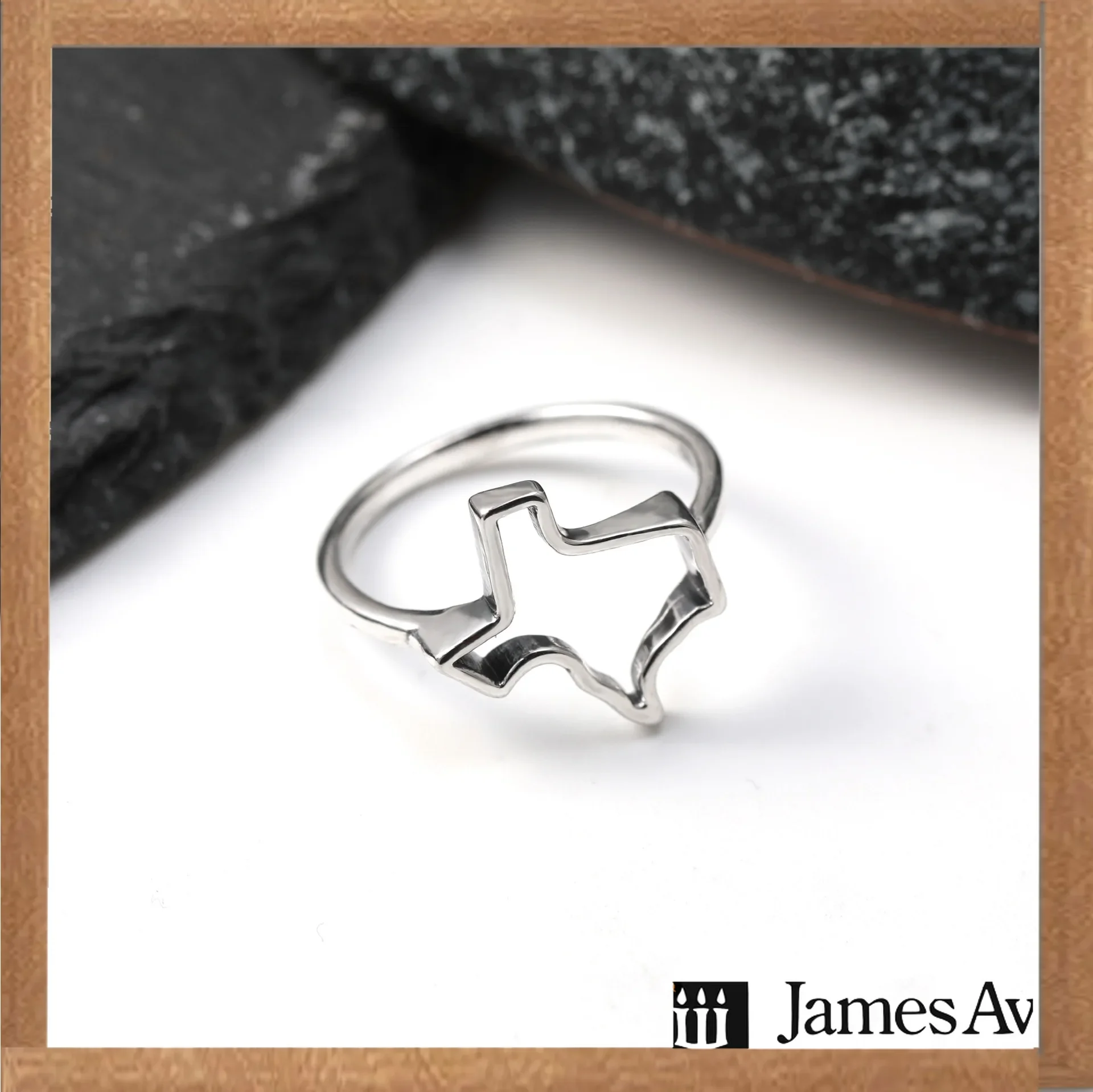 2027 New S925 Sterling Silver Geography Statement Ring, Slim Band With Hollow Texas Map Cutout, Comfort Fit Shank, Simple State Inspired Motif, Trendy Casual Jewelry