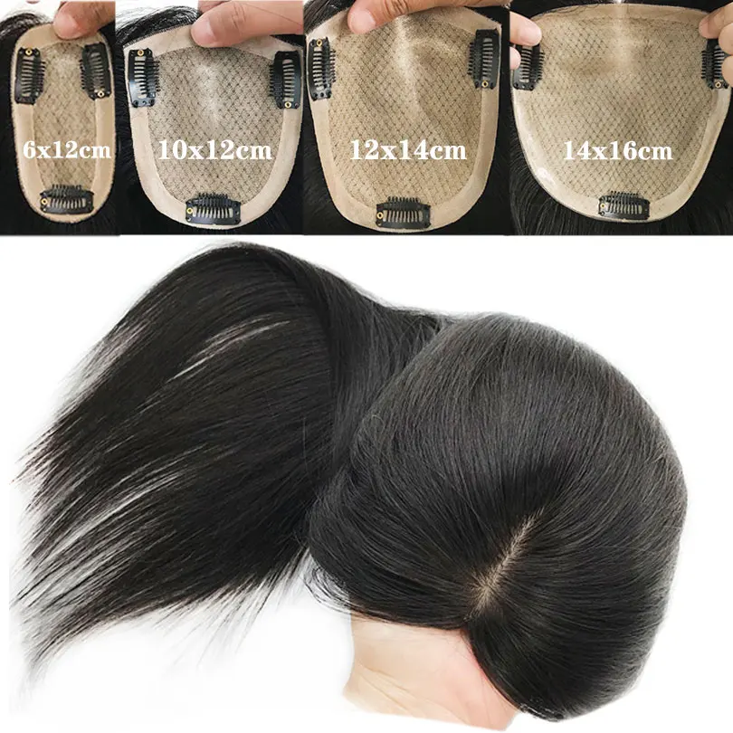 Breathable Silk Base Human Hair Women Toppers Full Hand Tied Virgin Hair Straight Toupee For Women Different Sizes