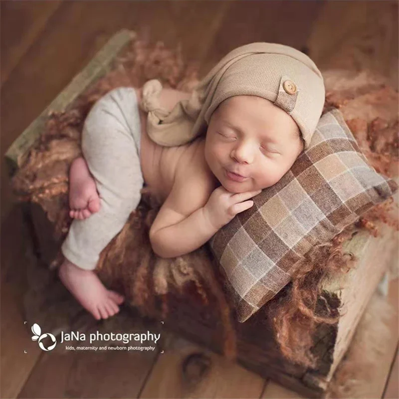 Newborn Photography Props Baby Boys Gentleman Outfits Plaid Outfits Hat Set Baby Clothes Fotografia Studio Shooting Photo Props