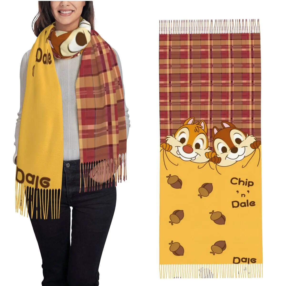 

Женский шарф с бурундука из мультфильма «Чип и Дейл», зимние теплые шали из пашмины и накидка, длинный большой шарф-шаль для вечернего платья