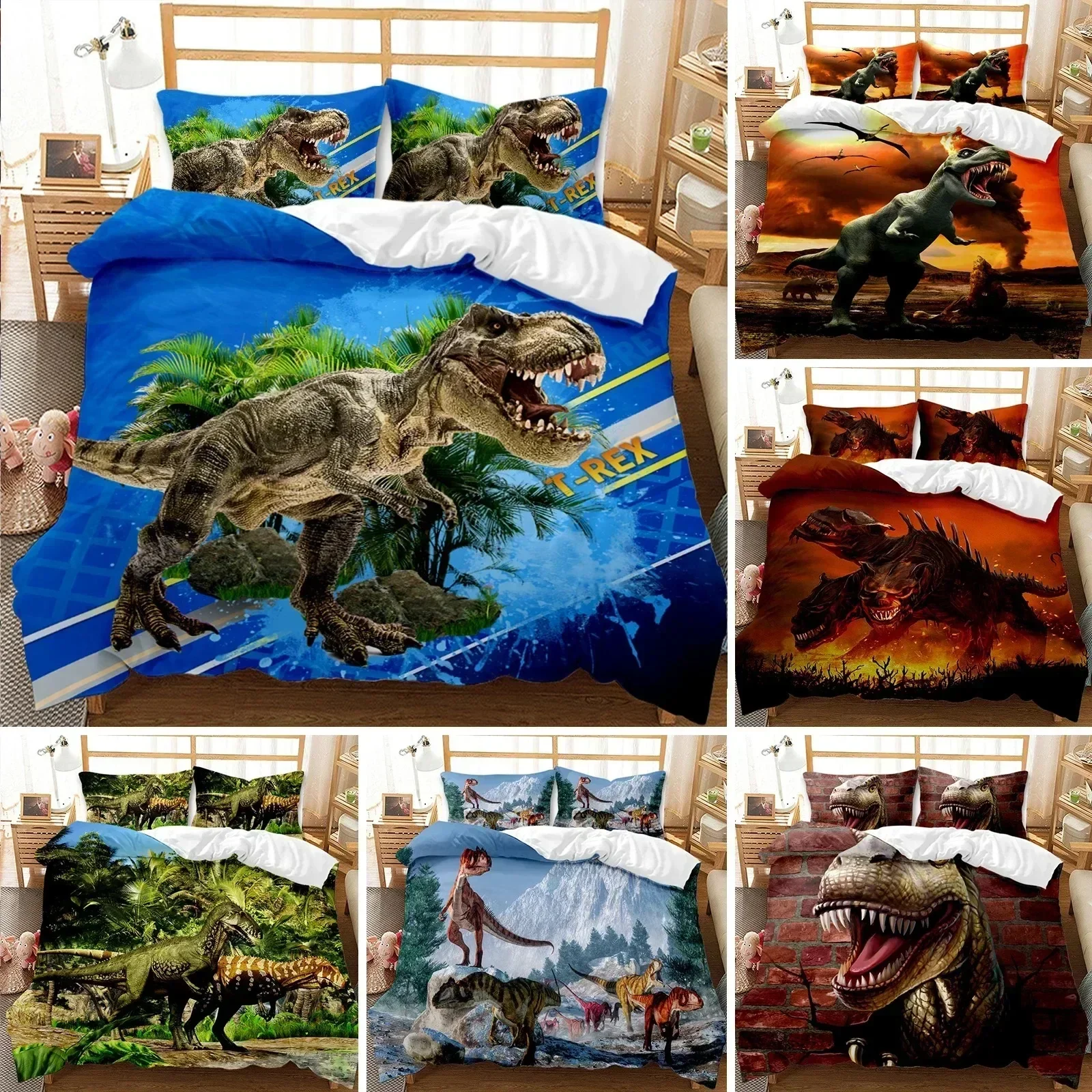 3D Dinosaur Bedding Sets Jurassic World Battle Duvet Cover Unique Dinosaur Quilt Cover Kids Boys King Polyester Comforter Cover
