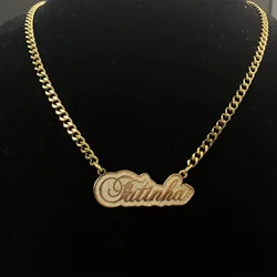 Collar con grabado de nombre personalizado para mujer y niña, cadena cubana, placa de identificación de acero inoxidable, colgante con letras personalizadas