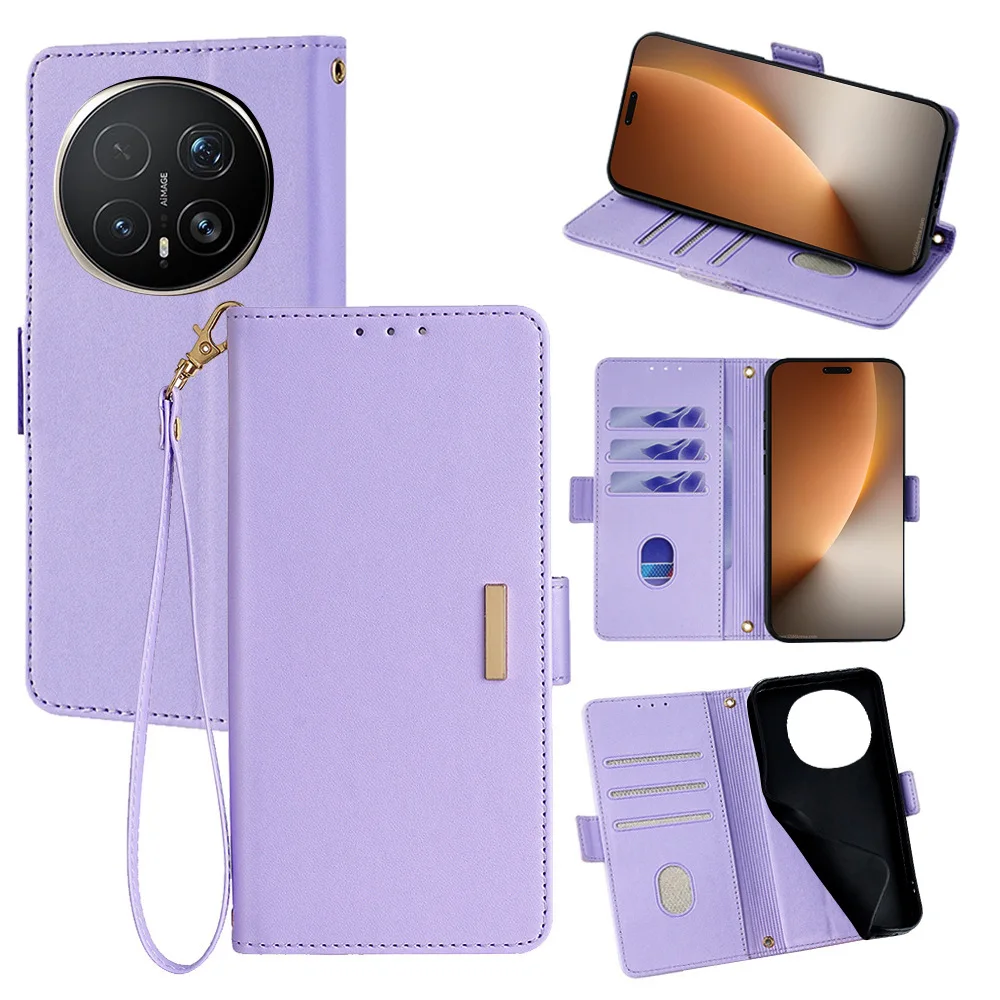 

Solid Color Leather Magnetic Flip Cover for Honor Magic8 7 6 5 4 3 GT/400 300 200 100 90 80 70 60 50 Pro with Wallet Card Slots