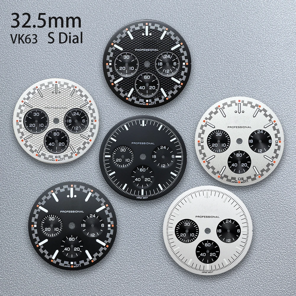 

32.5mm S Logo Matte Dial Fit VK63 Movement Green Luminous Speed High-Quality Dial Watch Modification Accessories