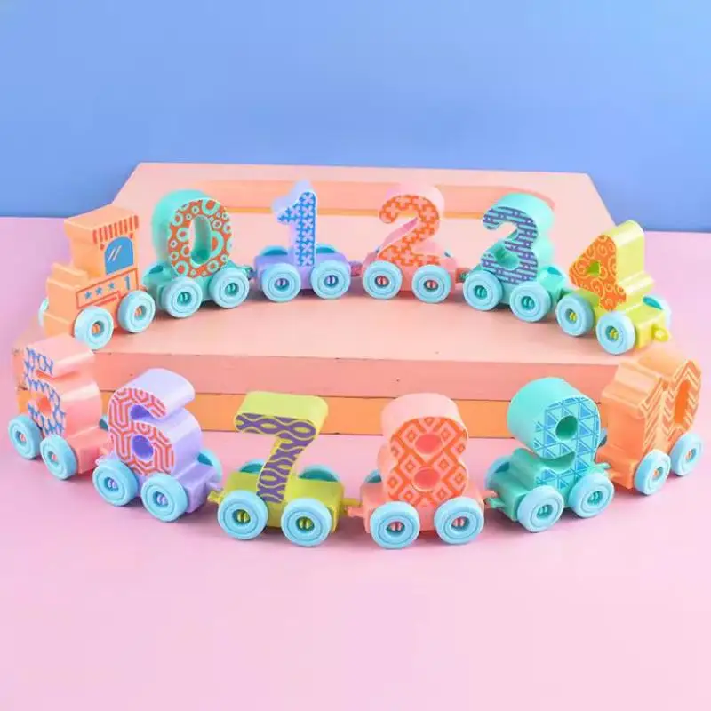 6/12PCS Montessori kinder Montage Pädagogisches Spielzeug Magnetische Digitale Zug Bunte Erkenntnis Kunststoff Spielzeug Lernen Auto