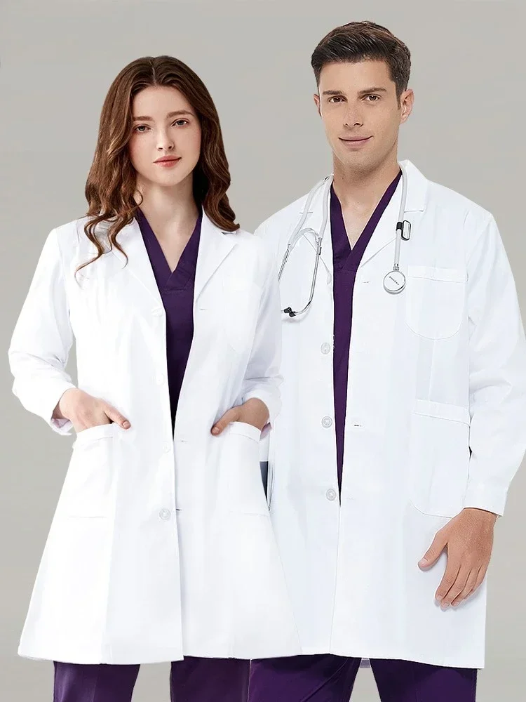 Casaco Branco de Manga Longa para Homens e Mulheres, Roupa do Doutor, Roupa de trabalho da enfermeira, Logotipo Personalizado, Uniforme de Laboratório Hospitalar