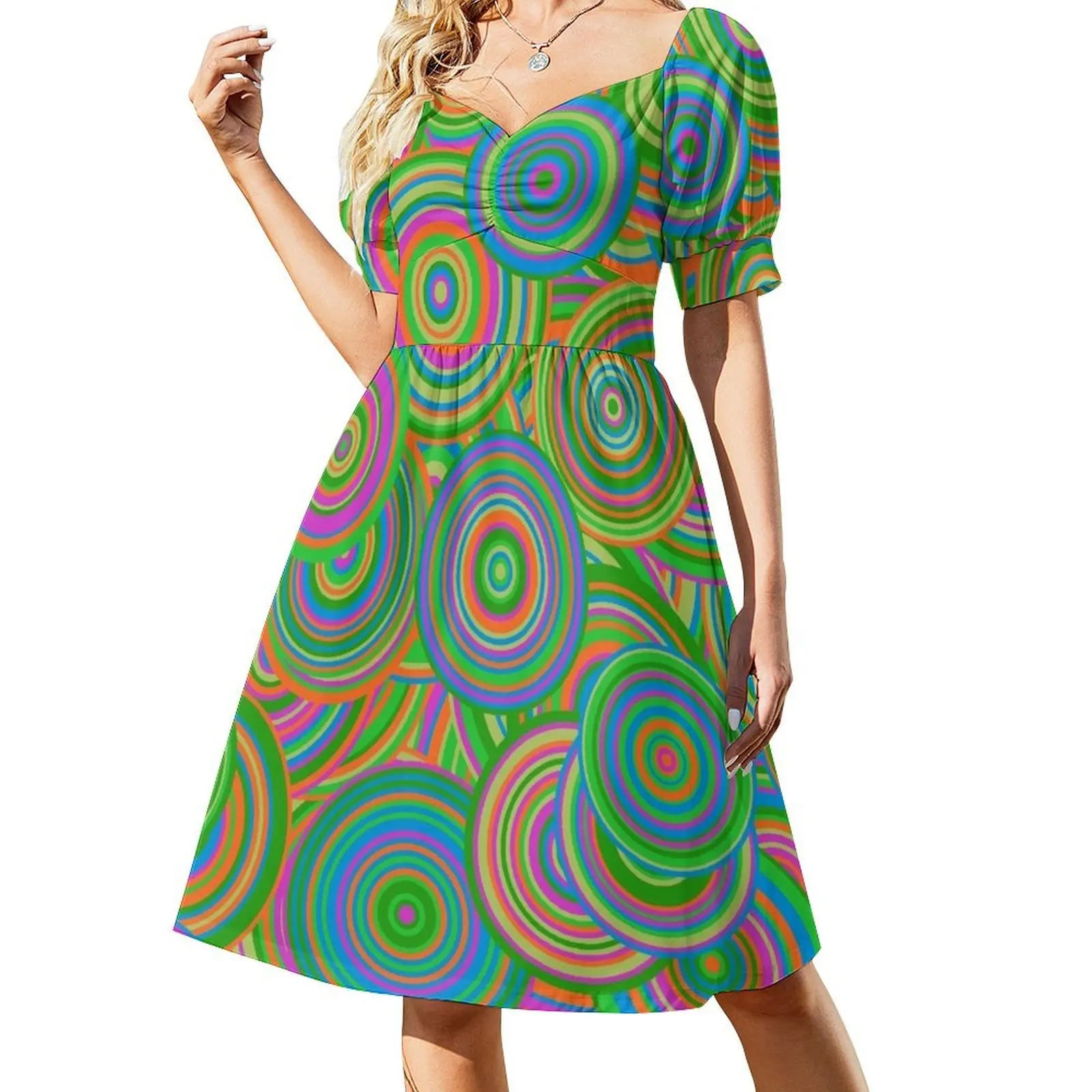 

Psychedelic 60's Circles Short-Sleeved Dress Clothing female dresses korean style dress summer