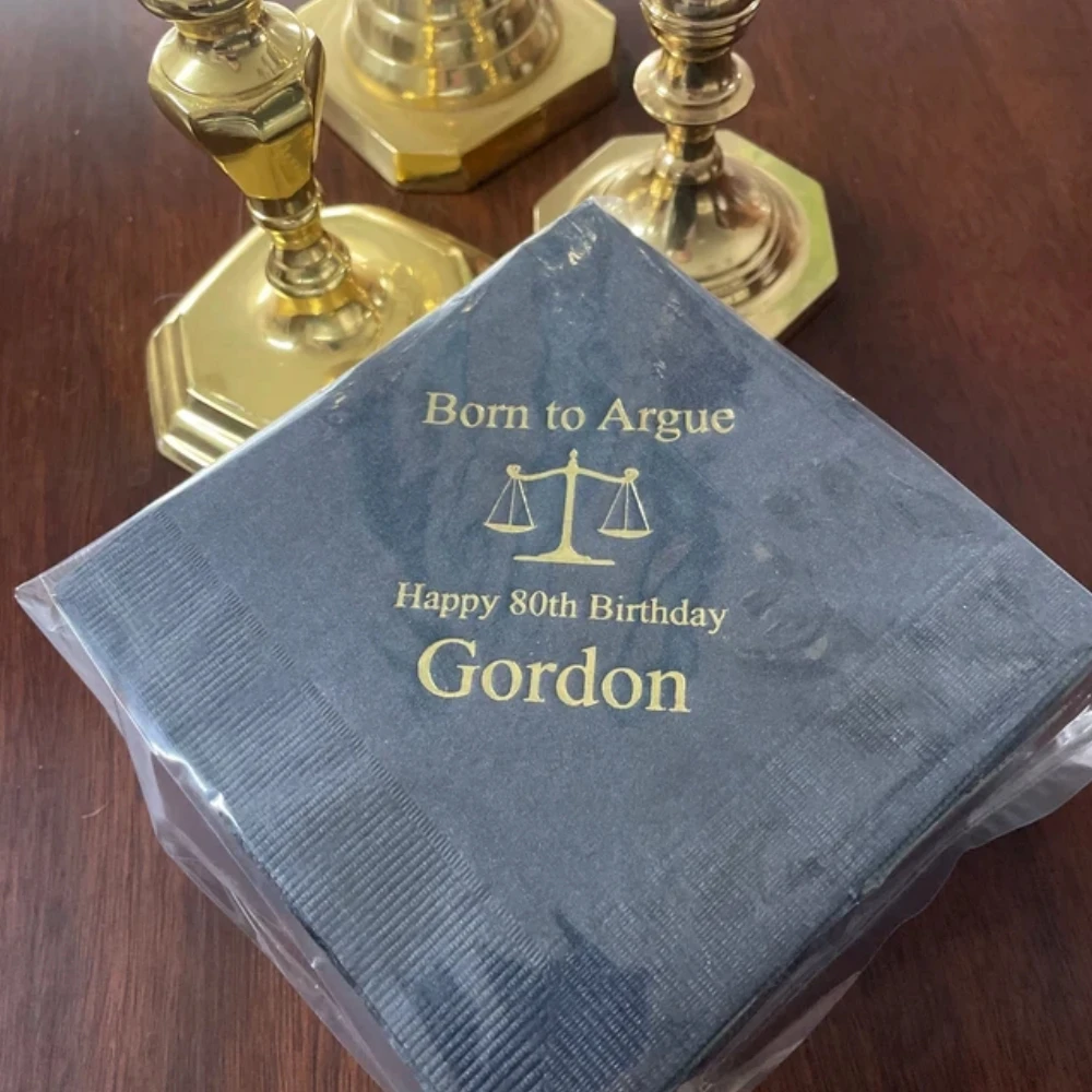 50Pcs Personalized Law School Lawyer Attorney Graduation Napkins Born to Argue Cocktail Beverage Luncheon Dinner Guest Towels