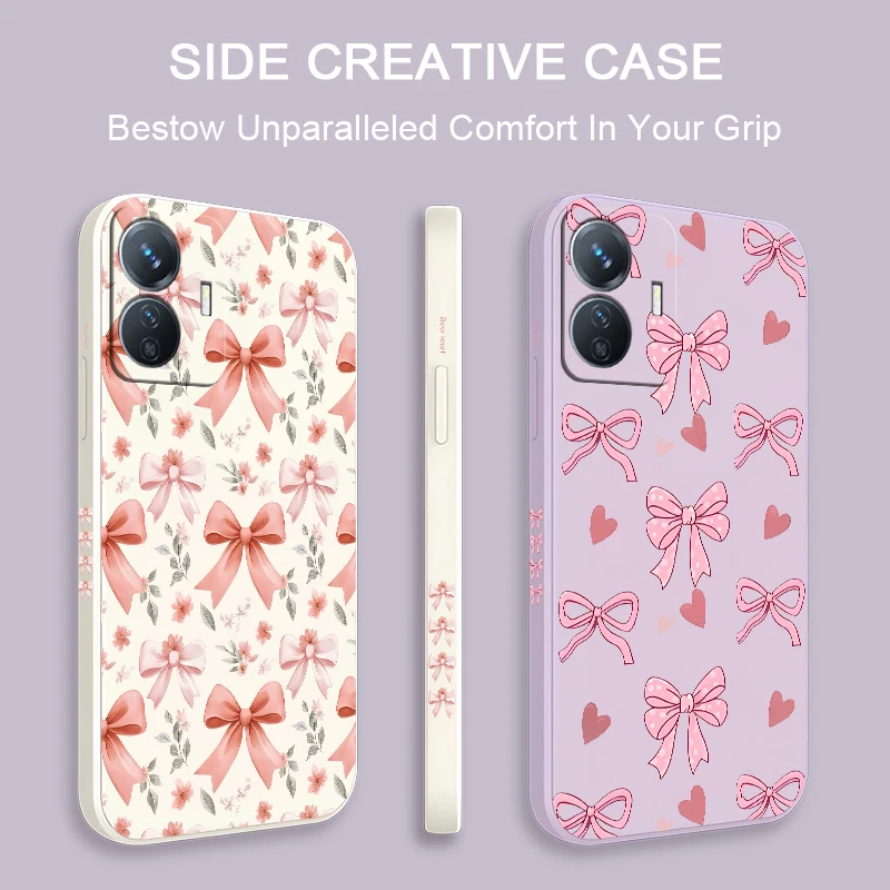 For Vivo V70 Elite FE V50 V60 Lite V30E V29E V27E V25E V23E Bow Flower Print Phone Case Shockproof Matte Silicone Soft TPU Cover view 2