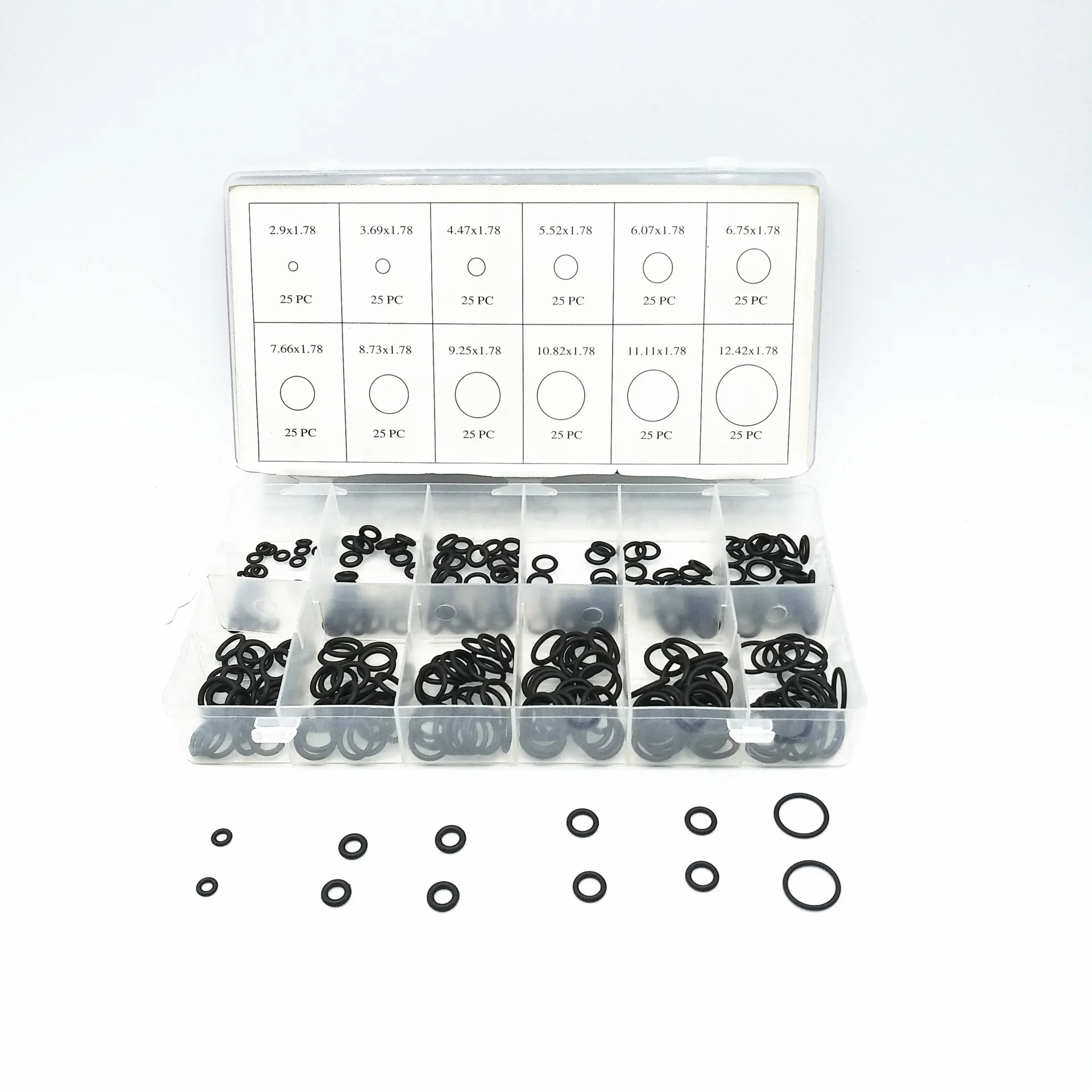 

300pcs O Ring Seal Kit 12 Different Sizes Black Nitrile Rubber O-ring Sealing Gasket Assortment Set with Plastic Case