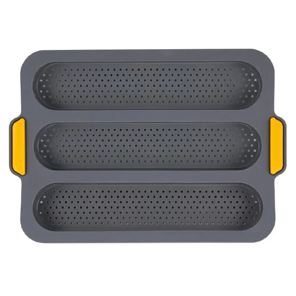 

3-слотовый длинный противень для выпечки хлеба с антипригарным покрытием, легко чистящаяся силиконовая форма для хлеба, термостойкая, легко снимаемая, перфорированная форма для хлеба