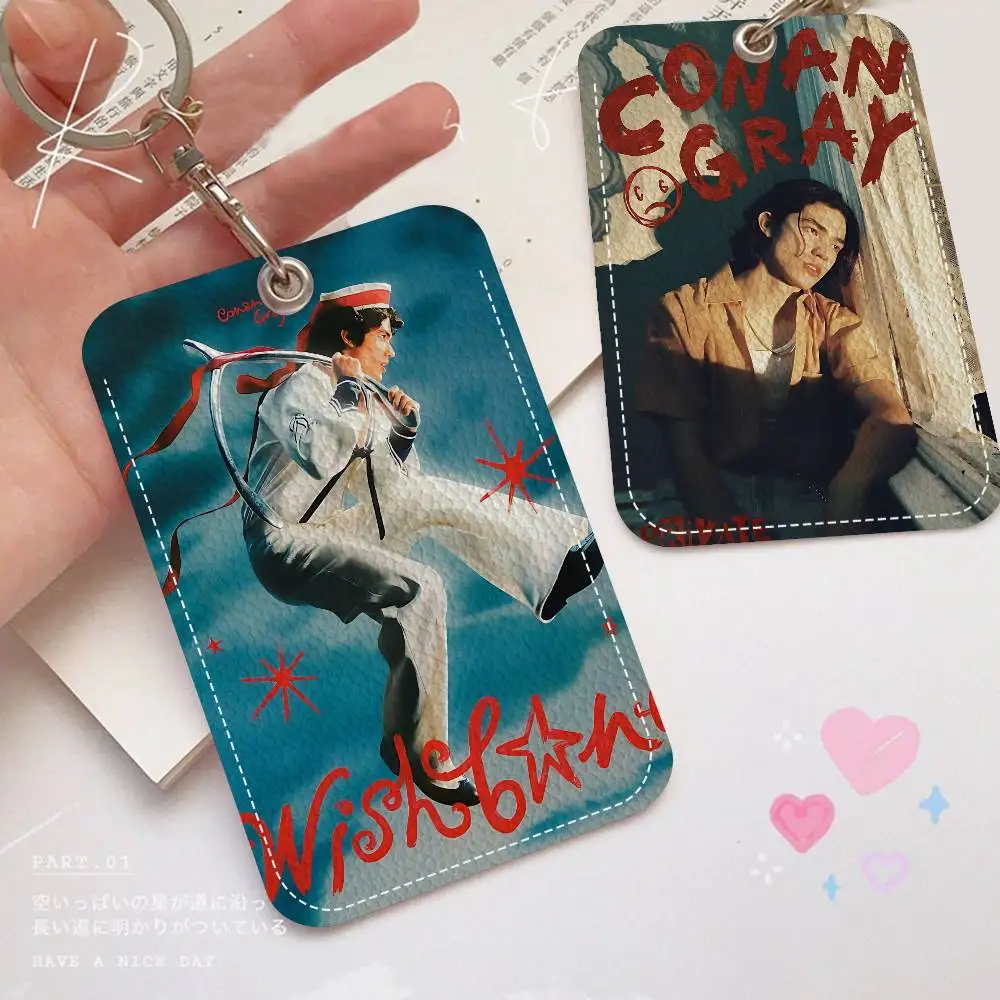 Popular Singer C-Conan G-Gray Style PU Access Card Holder With Keychain - Executive Protection For Bank Card,Subway, Bus Card