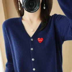 brand high quality 100% Pure Merino Sweaters Wool Spring Autumn Cashmere Women Knitted V-NneK Top Cardigan Clothing Tops