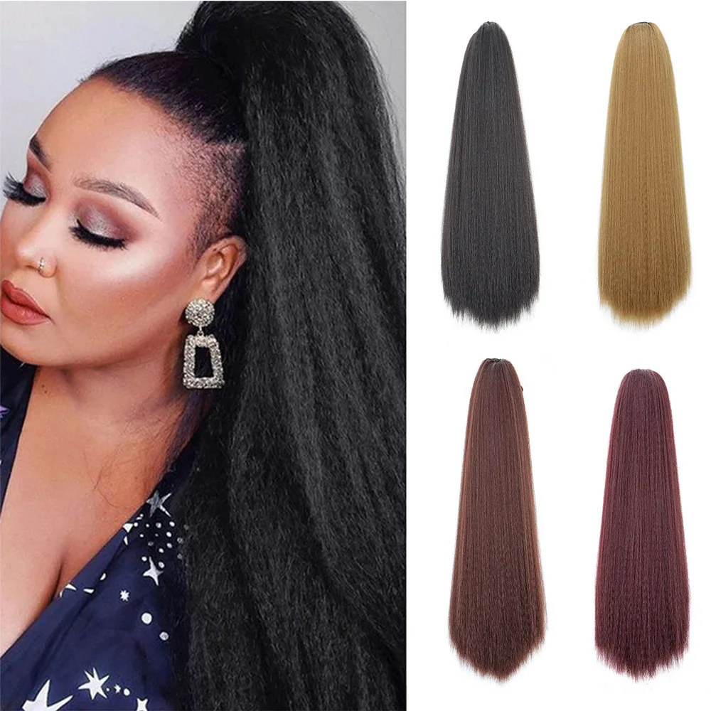 

Синтетический хвост Yaki на шнурке, естественный объем, афро-кудрявый вьющийся зажим для женщин, повседневный стиль вечеринки