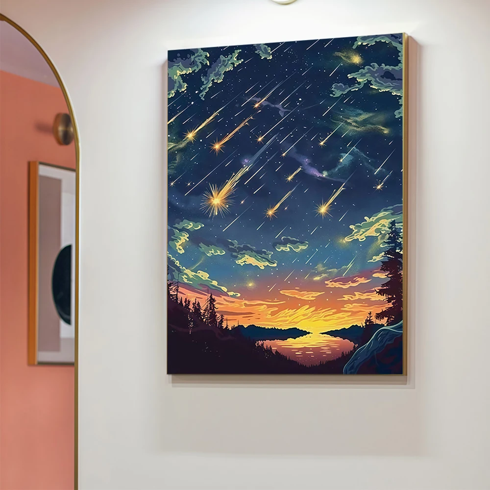 1 قطعة النيزك خط عبر السماء لتقوم بها بنفسك الاكريليك طقم الطلاء الرقمي للمبتدئين إطار ديكور جدران المنزل غير المدرجة #4