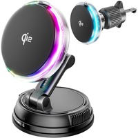 Qi2 15W Mag-Safe Car Mount Charger with Cooling Fan Suction Wireless Magnetic Mount on Vent/Dash/Windshield for iPhone 16 15 14